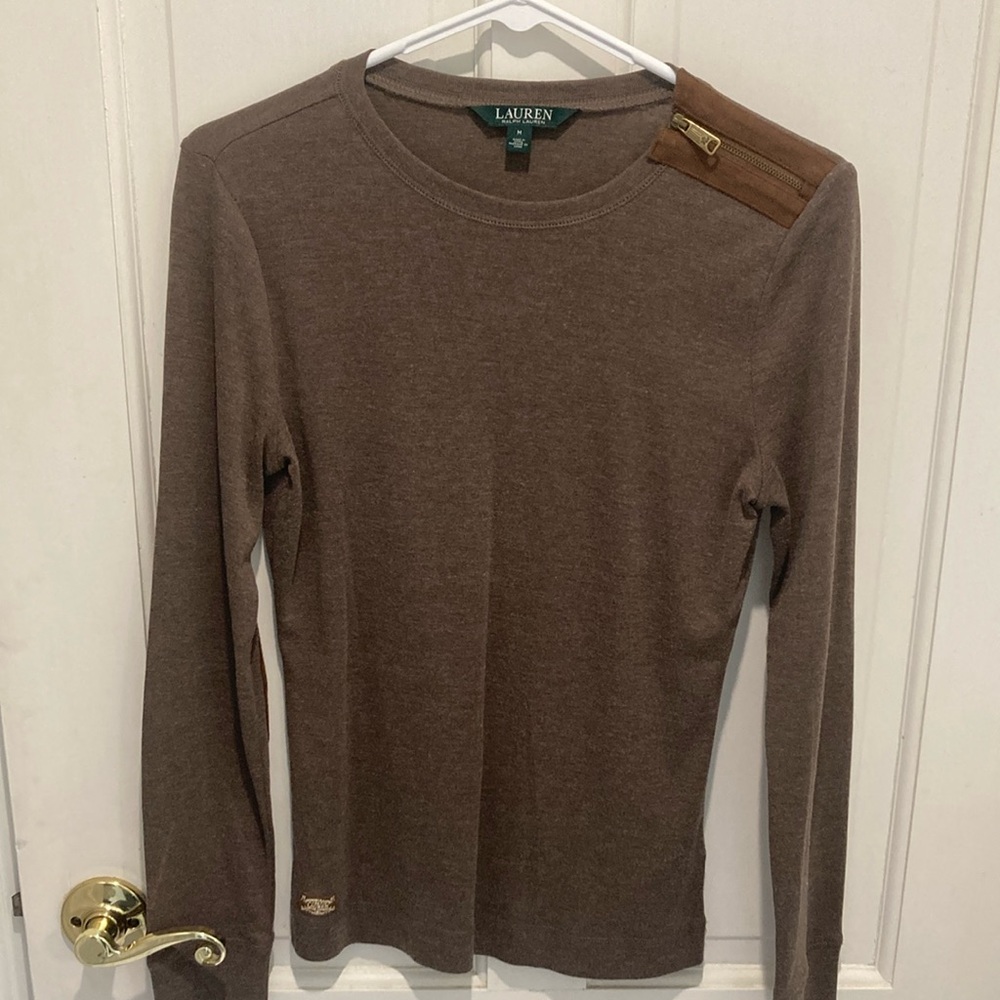 Lauren Brown Long Sleeve Top with Shoulder Detail